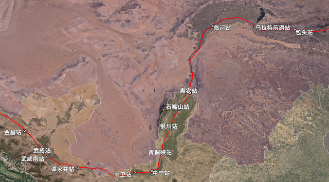 K42次列车运行线路图：甘肃敦煌开往北京，全程2584公里