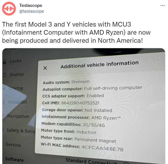 换用AMD锐龙处理器让特斯拉Model 3续航里程缩水2.4%