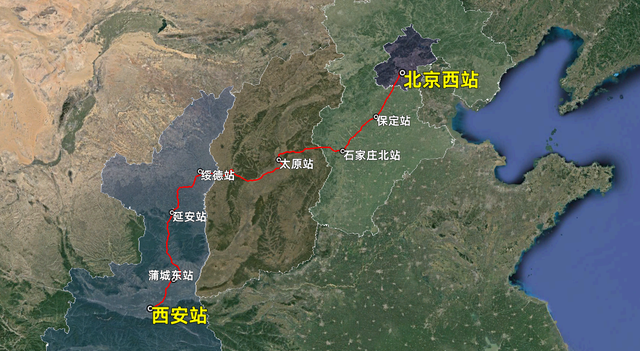 T42次列车运行线路图：陕西西安开往北京西，全程1279公里