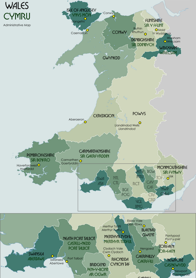解析英国威尔士奇特的行政区划：本有13省，目前直辖市数目比省多